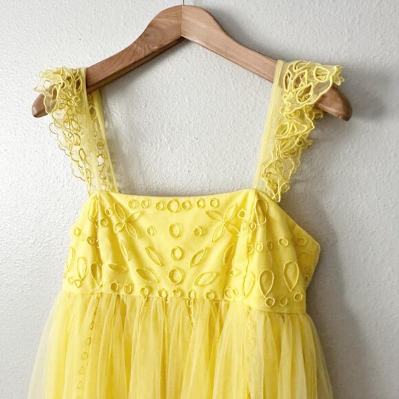 Anthro X Let Me Be Yellow Eyelet Tulle Mini Dress‎ women’s size XL NEW romantic - Picture 3 of 9